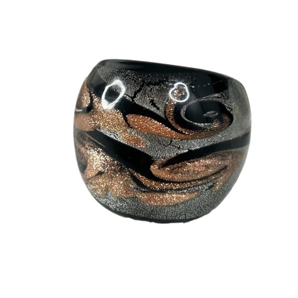 Black Silver Gold Glass Ring Black Silver Gold - Picture 1 of 7